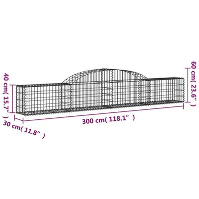 vidaXL Coșuri gabion arcuite, 12 buc., 300x30x40/60cm, fier galvanizat