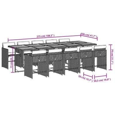 vidaXL Set mobilier de exterior cu perne, 11 piese, negru, poliratan