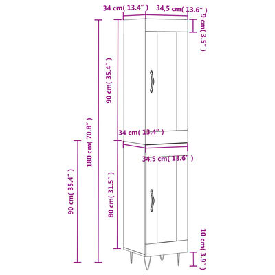 vidaXL Dulap înalt, negru, 34,5x34x180 cm, lemn prelucrat