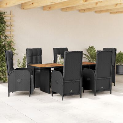 vidaXL Set mobilier de grădină cu perne, 7 piese, negru, poliratan