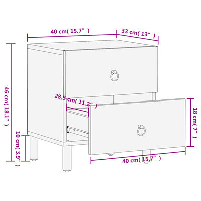 vidaXL Noptiere, 2 buc., 40x33x46 cm, lemn masiv de acacia