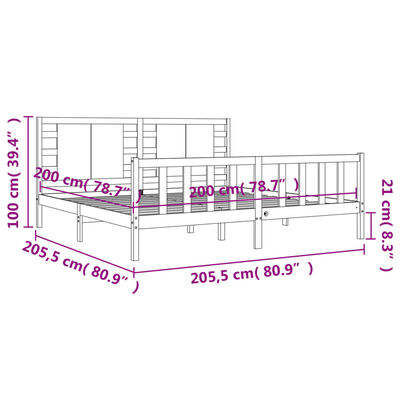 vidaXL Cadru pat cu tăblie 200x200 cm, gri, lemn masiv