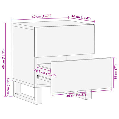 vidaXL Noptiere, 2 buc., 40x34x46 cm, lemn masiv mango albit