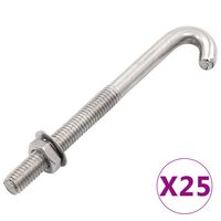 vidaXL Șurub de fixare tip J cu piuliță și șaibă, M8x120 mm, 25 seturi