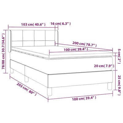 vidaXL Pat box spring cu saltea, gri deschis, 100x200 cm, textil