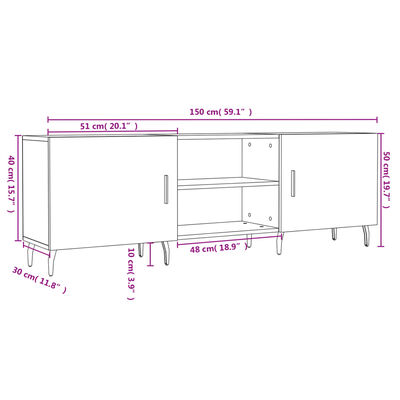 vidaXL Comodă TV, alb, 150x30x50 cm, lemn compozit