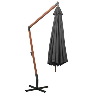 vidaXL Umbrelă suspendată cu stâlp, antracit, 3,5x2,9 m, lemn brad