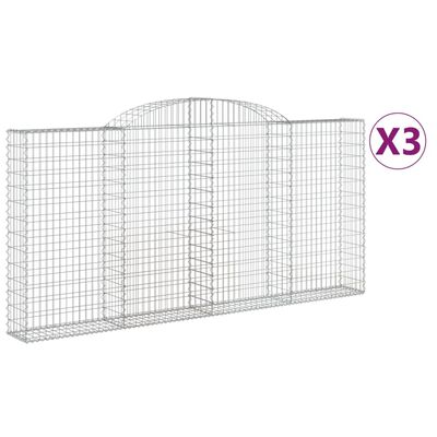 vidaXL Coșuri gabion arcuite 3 buc. 300x30x140/160cm, fier galvanizat