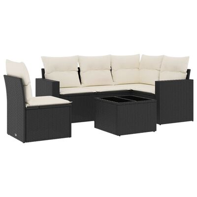 vidaXL Set mobilier de grădină cu perne, 6 piese, negru, poliratan