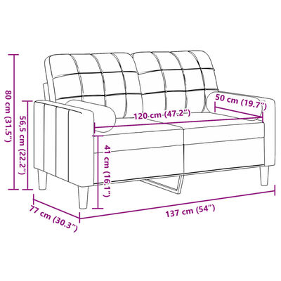 vidaXL Canapea cu 2 locuri cu pernuțe, gri deschis, 120 cm, catifea