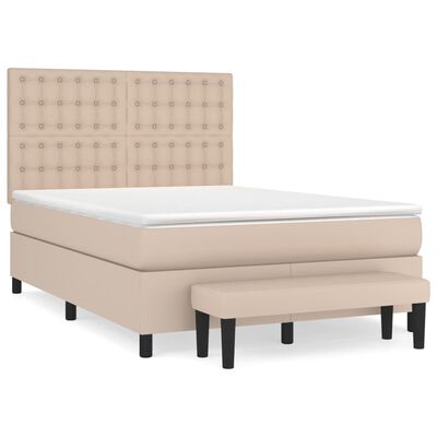 vidaXL Pat box spring cu saltea, cappuccino, 140x190cm piele ecologică