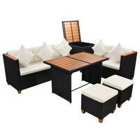 vidaXL Set mobilier de grădină cu perne, 7 piese, negru, poliratan