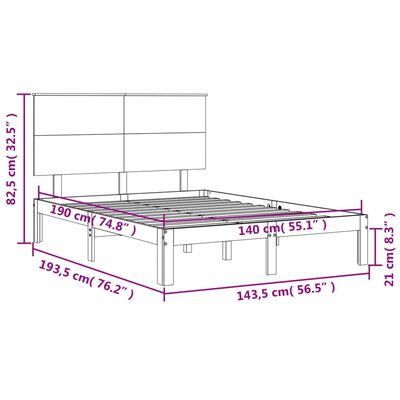 vidaXL Cadru de pat cu tăblie, 140x190 cm, alb, lemn masiv