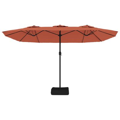 vidaXL Umbrelă de grădină cu două capete/LED, cărămiziu, 449x245 cm