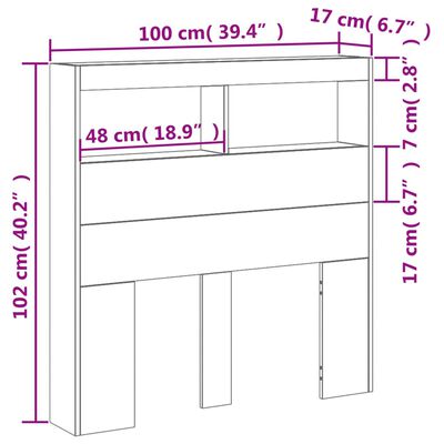 vidaXL Tăblie cu dulap și LED, alb, 100x17x102 cm