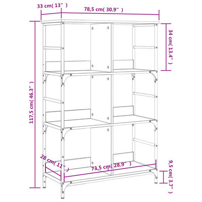 vidaXL Bibliotecă, stejar maro, 78,5x33x117,5 cm, lemn prelucrat