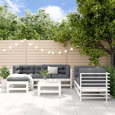 vidaXL Set de șezlonguri de grădină 7 piese din lemn masiv de pin alb