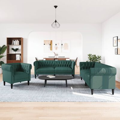 vidaXL Set canapele, 3 piese, verde închis, material textil