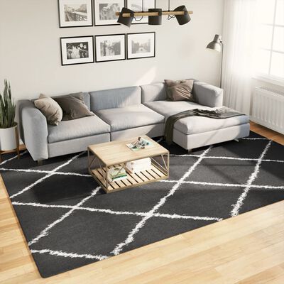 vidaXL Covor pufos "PAMPLONA" fire înalte negru/crem modern 240x340 cm