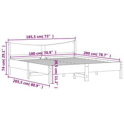 vidaXL Cadru de pat fără saltea, alb, 180x200 cm, lemn masiv pin