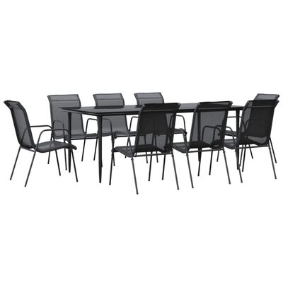 vidaXL Set mobilier de grădină, 9 piese, negru, oțel și textilenă