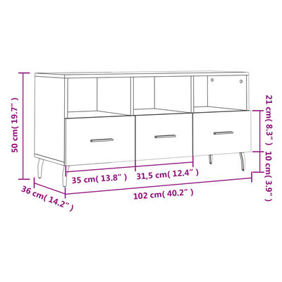 vidaXL Dulap TV, alb, 102x36x50 cm, lemn prelucrat