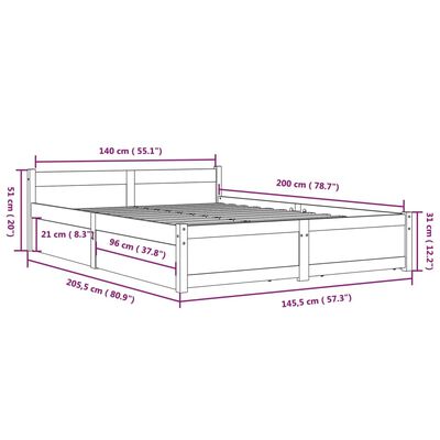 vidaXL Cadru de pat cu sertare, negru, 140x200 cm