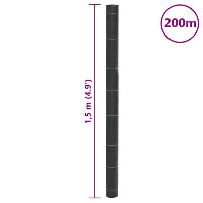 vidaXL Membrană antiburuieni, negru, 1,5x200 m, PP