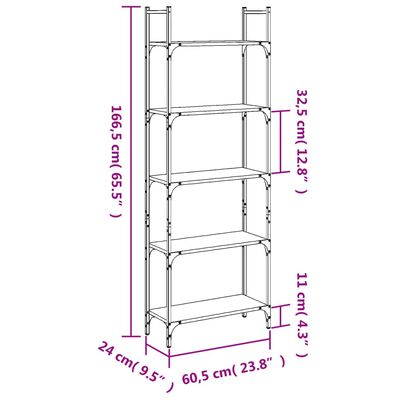 vidaXL Bibliotecă 5 niveluri, gri sonoma, 60,5x24x166,5 cm