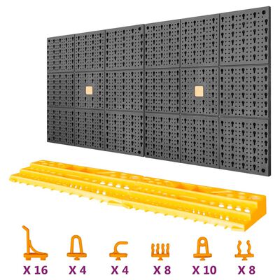 vidaXL Perete pentru unelte, 500x1000 mm, 50 cârlige, PP