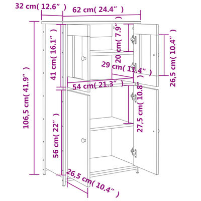 vidaXL Dulap înalt, negru, 62x32x106,5 cm, lemn prelucrat