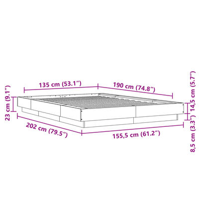 vidaXL Cadru de pat cu LED, stejar maro, 135x190 cm, lemn prelucrat