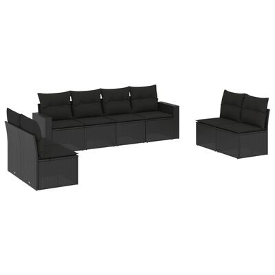 vidaXL Set mobilier de grădină cu perne, 8 piese, negru, poliratan