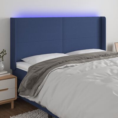 vidaXL Tăblie de pat cu LED, albastru, 203x16x118/128 cm, textil