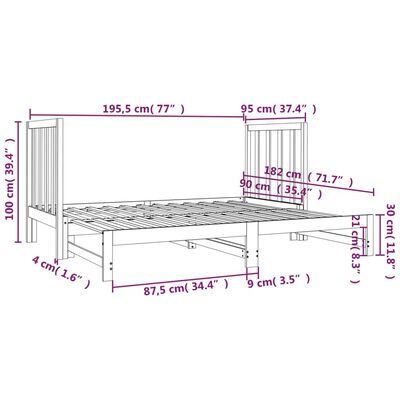 vidaXL Pat de zi extensibil, alb, 2x(90x190) cm, lemn masiv de pin