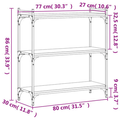 vidaXL Bibliotecă cu 3 niveluri gri sonoma 80x30x86 cm, lemn prelucrat