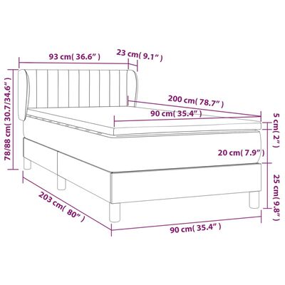 vidaXL Pat box spring cu saltea, gri deschis, 90x200 cm, textil