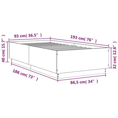 vidaXL Cadru de pat, gri sonoma, 90x190 cm, lemn prelucrat