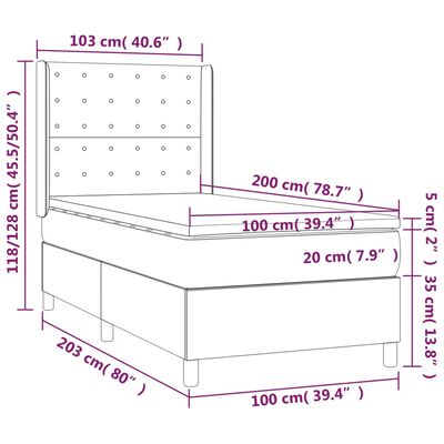 vidaXL Pat cu arcuri, saltea și LED, negru, 100x200 cm, catifea