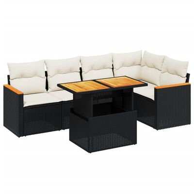 vidaXL Set mobilier de grădină cu perne, 6 piese, negru, poliratan