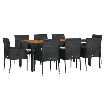 vidaXL Set mobilier de grădină cu perne, 9 piese, negru, poliratan