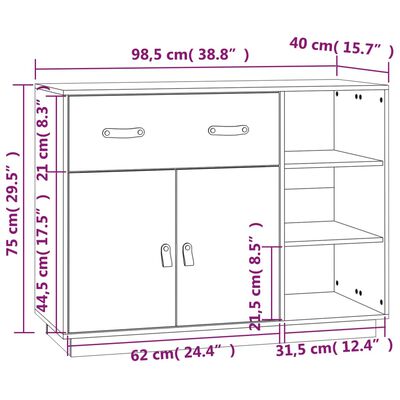 vidaXL Dulap, gri, 98,5x40x75 cm, lemn masiv de pin