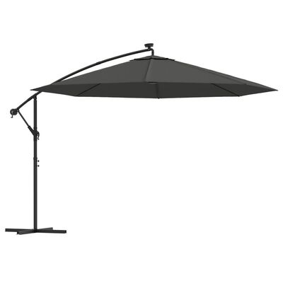 vidaXL Umbrelă în consolă cu LED și stâlp din metal, antracit, 350 cm