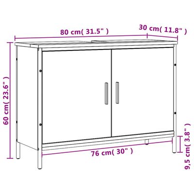 vidaXL Dulap pentru chiuvetă baie, negru, 80x30x60 cm, lemn prelucrat