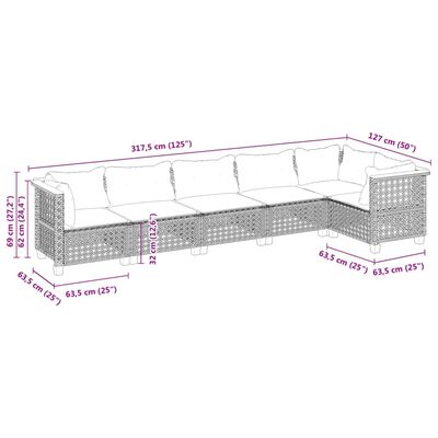 vidaXL Set mobilier de grădină cu perne, 6 piese, negru, poliratan