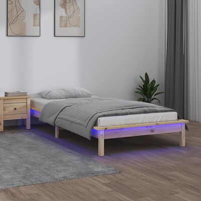 vidaXL Cadru de pat cu LED, Single, 90x190 cm, lemn masiv