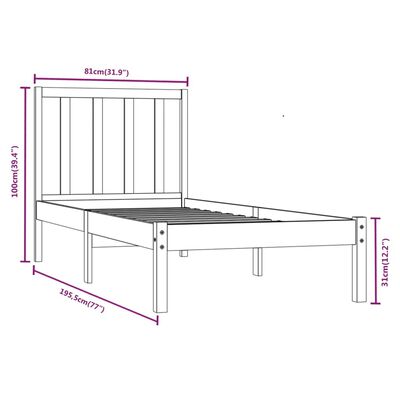 vidaXL Cadru de pat mic single, 75x190 cm, lemn masiv de pin