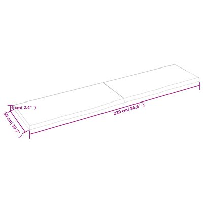 vidaXL Blat de masă maro 220x50x(2-6) cm, lemn masiv stejar tratat