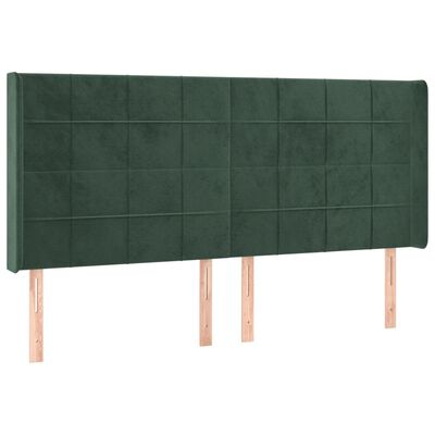 vidaXL Tăblie de pat cu LED, verde închis, 203x16x118/128 cm, catifea