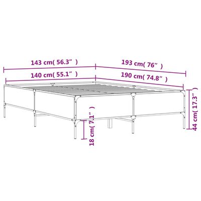 vidaXL Cadru de pat, gri sonoma, 140x190 cm, lemn prelucrat și metal